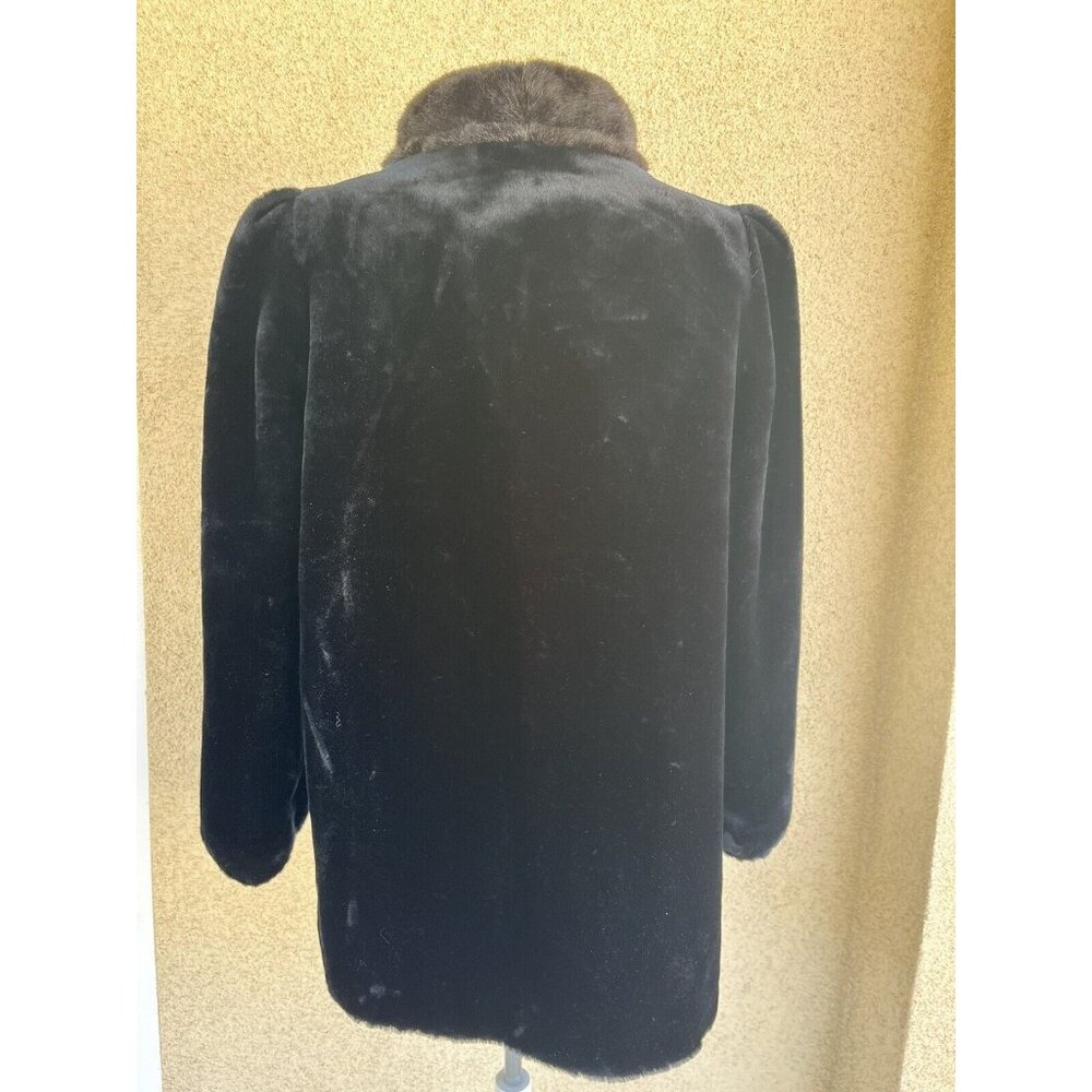 Vintage Jordache Faux Fur Coat Womens 11/12 L Black & Brown Mob Wife Hook Loop - Picture 2 of 16